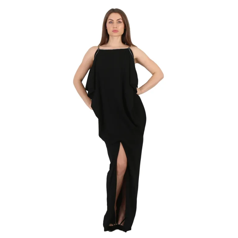 Burberry Black Crystal And Chain Detail Stretch Jersey Sleeveless Gown