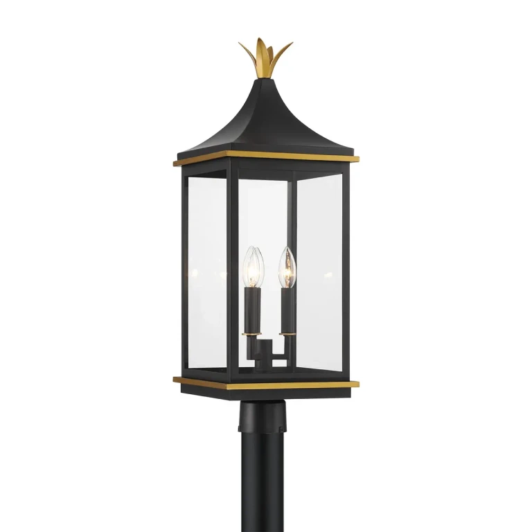 Matte Black Textured Gold Outdoor Post Mount from the Simpson Collection