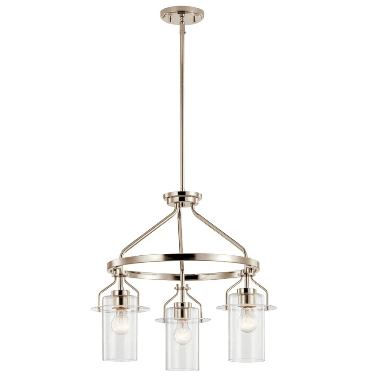 Everett 3-Light Industrial Chandelier in Polished Nickel