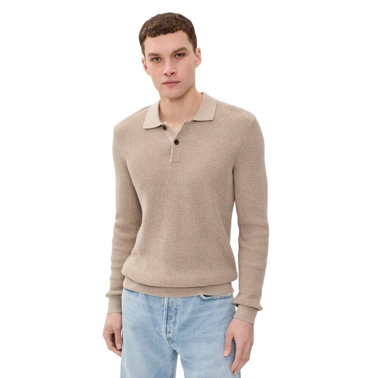 Faherty Long Sleeve Sunwashed Sweater Polo Natural XXL