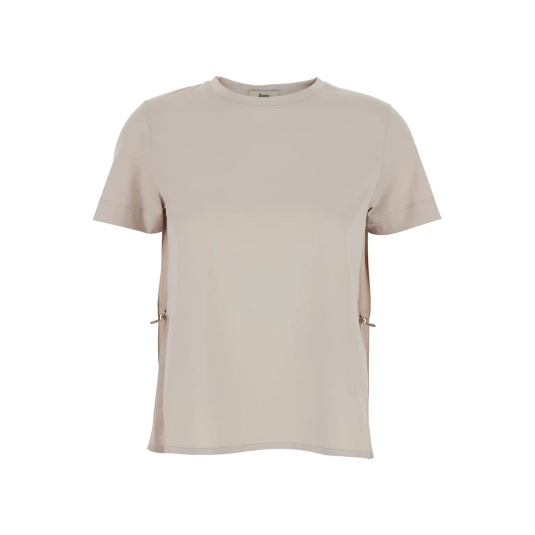 Herno Crew Neck T-shirt With Logo Detail On Sleeve In Pink For Women
