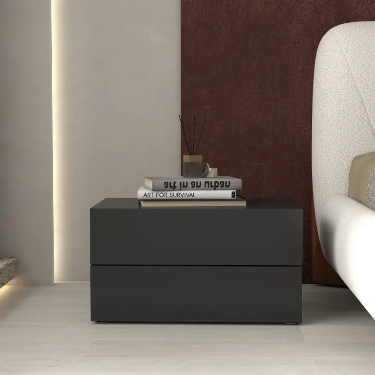 24" Modern Minimalist Black Bedroom Nightstand with 2 Drawers
