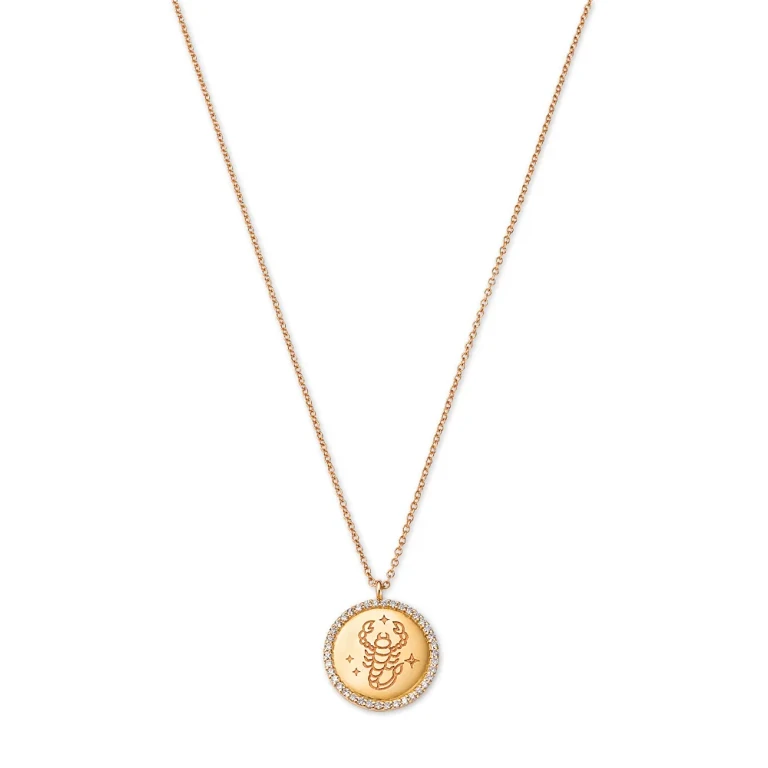 14K Yellow Gold White Topaz Zodiac Pendant Necklace, 16-18