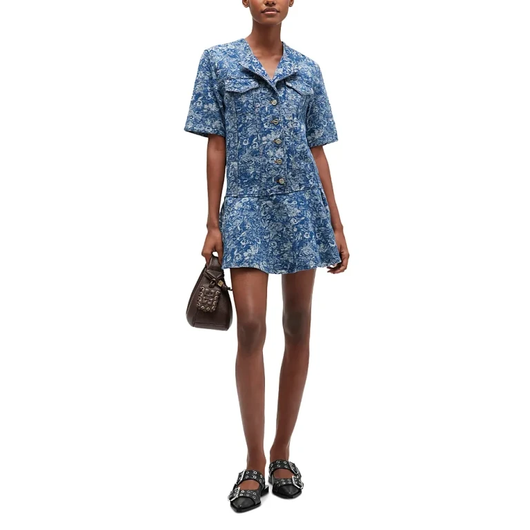 Ganni Dark Blue Tapestry Denim Mini Dress
