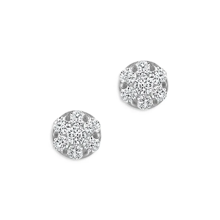 Diamond Cluster Stud Earrings in 14K White Gold, 0.50 tcw