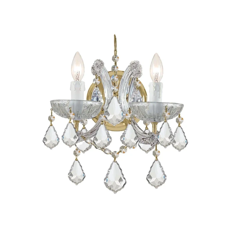 Maria Theresa 2-Light 13" Wall Sconce in Gold with Clear Hand Cut Crystals