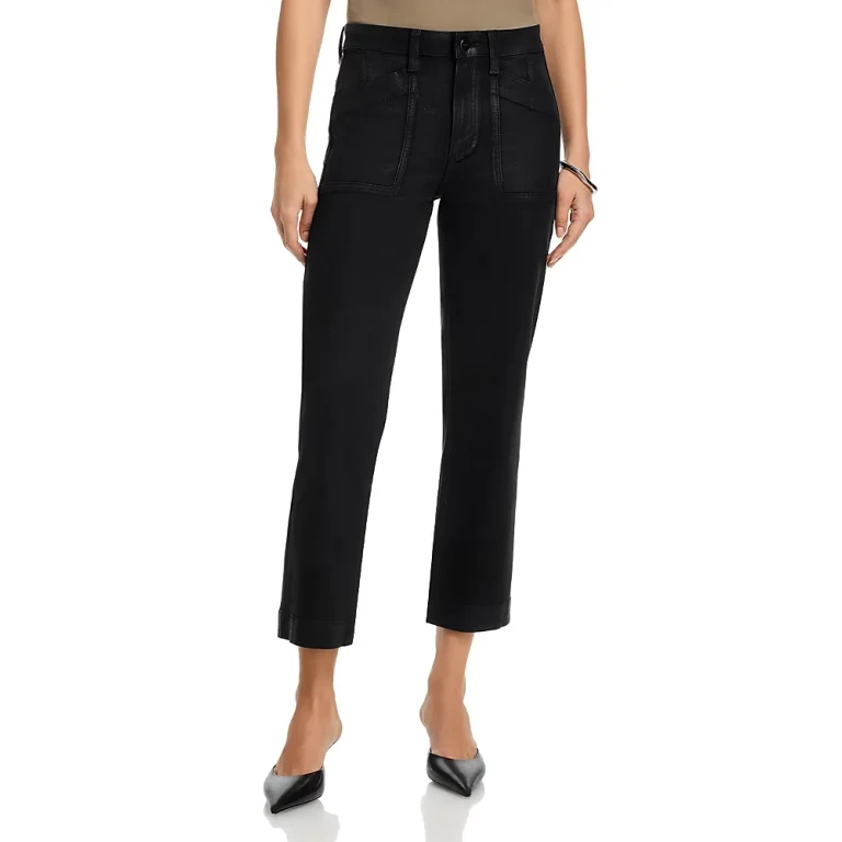 Paige Quincy Mid Rise Ankle Jeans in Black Fog Luxe Coating