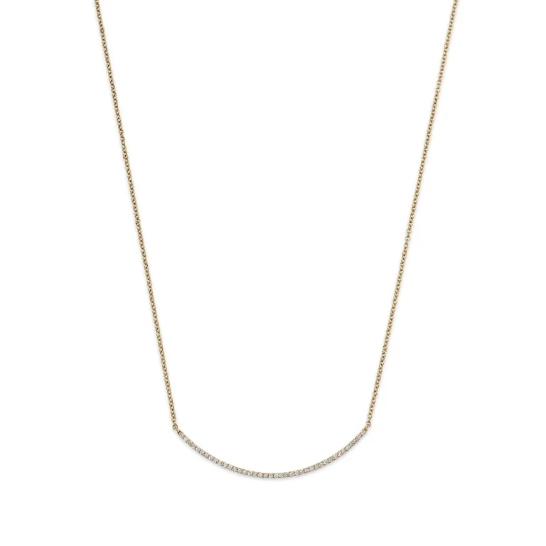 Diamond Curved Bar Necklace in 14K Yellow Gold, 0.50 tcw