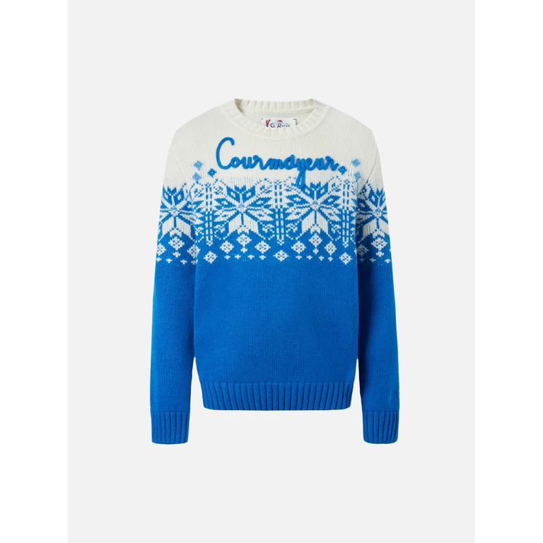 Mc2 Saint Barth Bombardino Jr Sweater With Courmayeur And Fair Isle Jacquard Blue