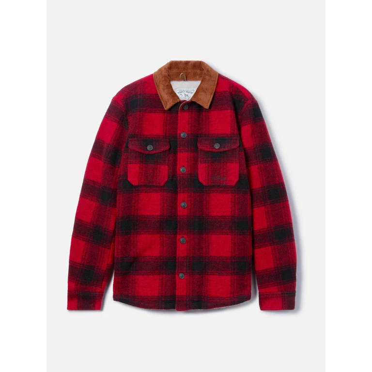 Mc2 Saint Barth Man Wool Blend Overshirt Landeck With Tartan Print Red Jacket - Men
