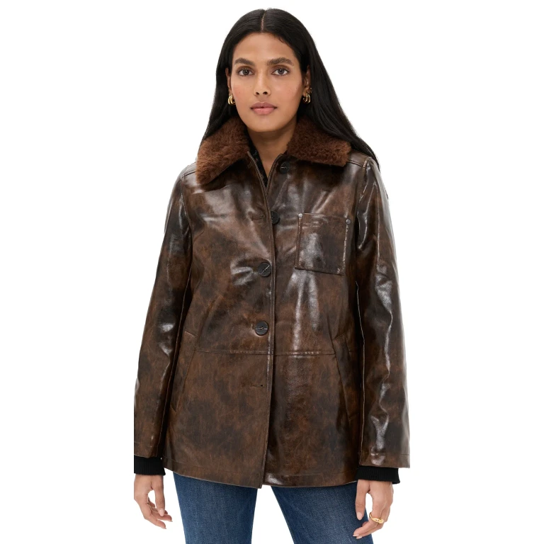 Avec Les Filles Faux Leather Relaxed Aviator Jacket Glazed Chocolate XS