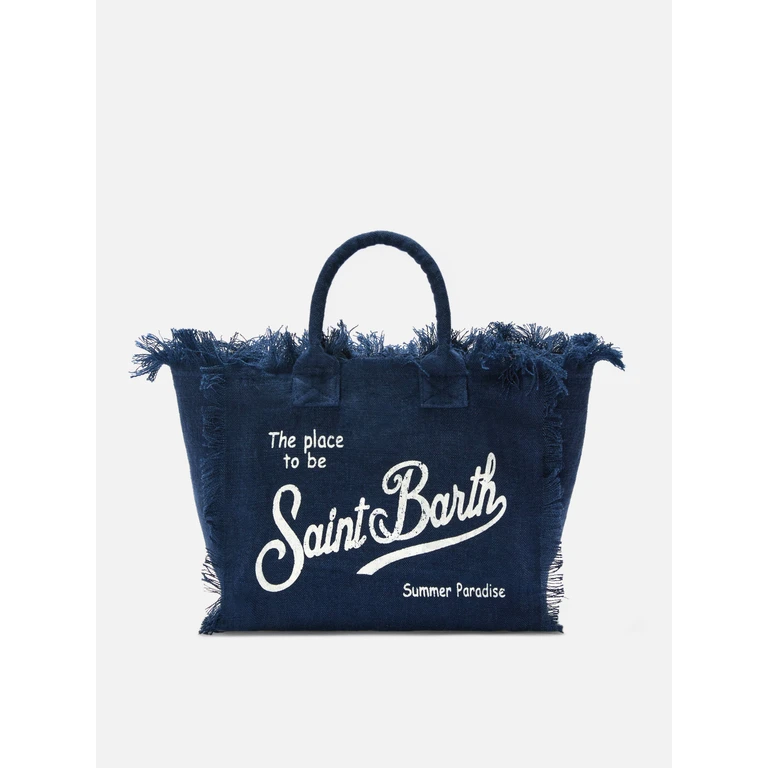 Mc2 Saint Barth Blue Solid Linen Colette Bag - Unisex