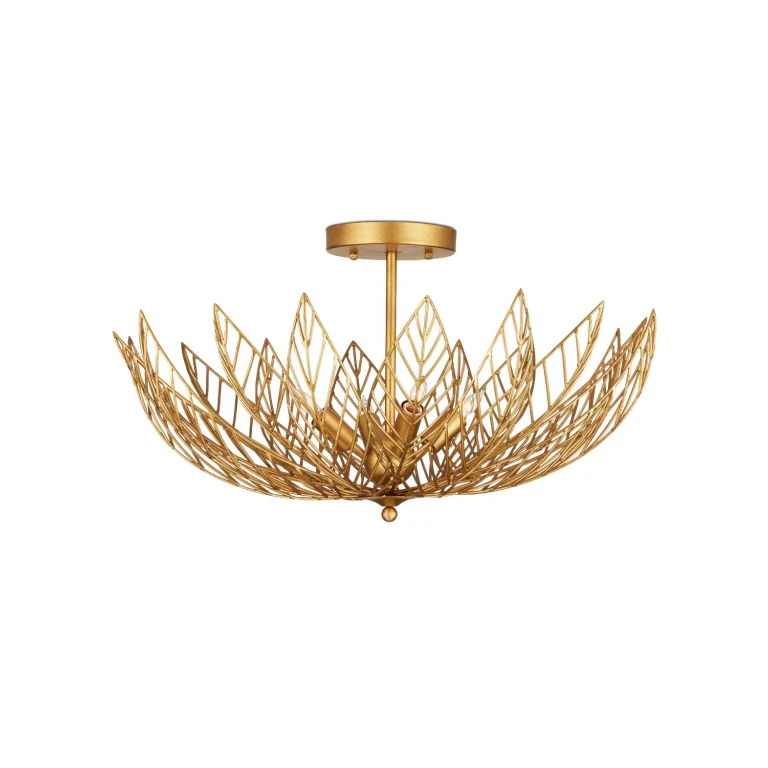 Contemporary Gold Leaf Semi-Flush Mount from the Leaflace Collection