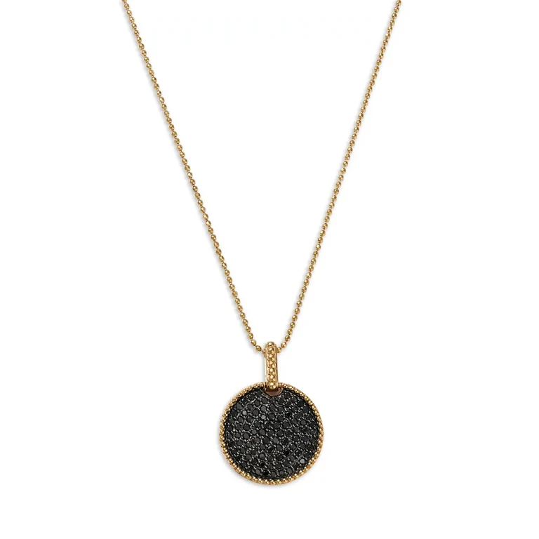 Black Diamond Circle Pendant Necklace in 14K Yellow Gold, 0.75 tcw