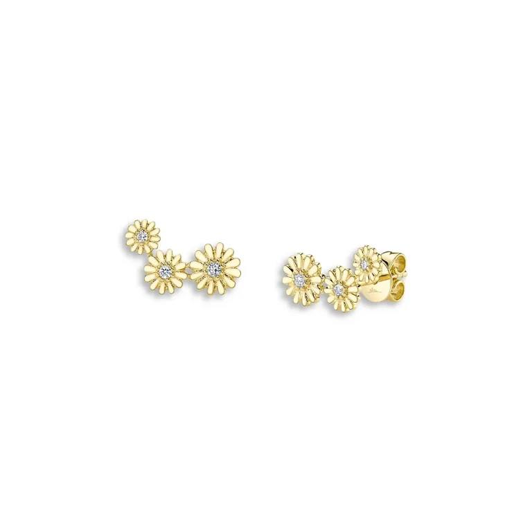 Diamond Flower Stud Earrings in 14K Yellow Gold, 0.09 tcw