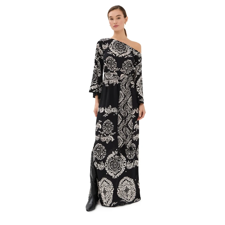 Figue Christy Dress Ornamental Tapestry Onyx Black L