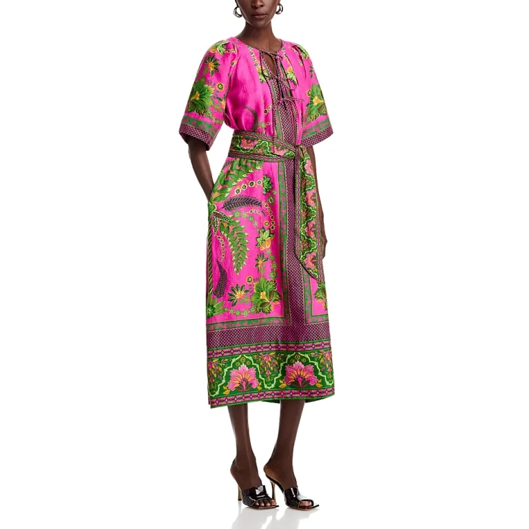 Farm Rio Ana Tie Front Midi Dress