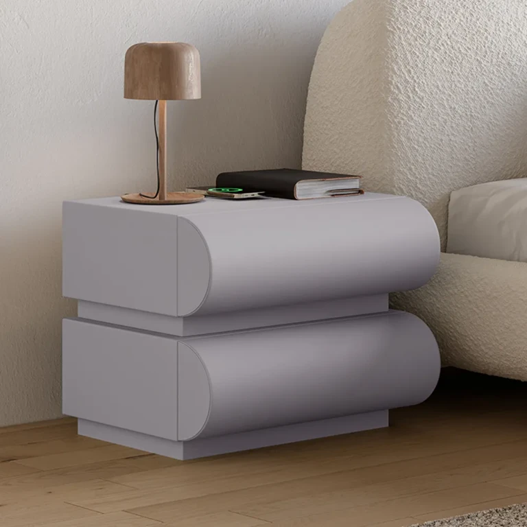 Modern White Leather Smart Nightstand with Wireless Charger 2 Drawers Bedside Table with USB & Type-C Ports