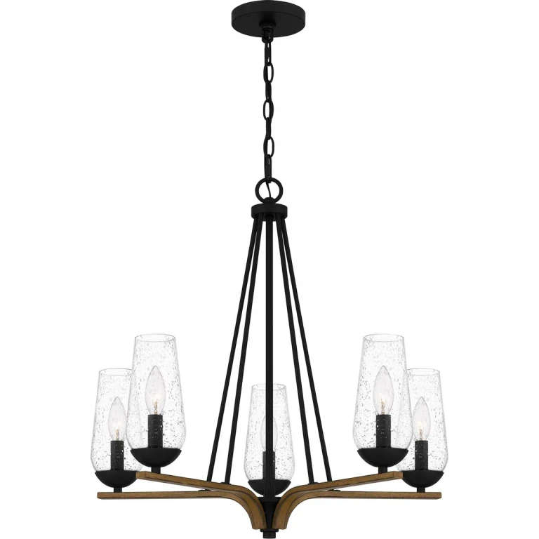 Matte Black Five Light Chandelier from the Rochester Collection