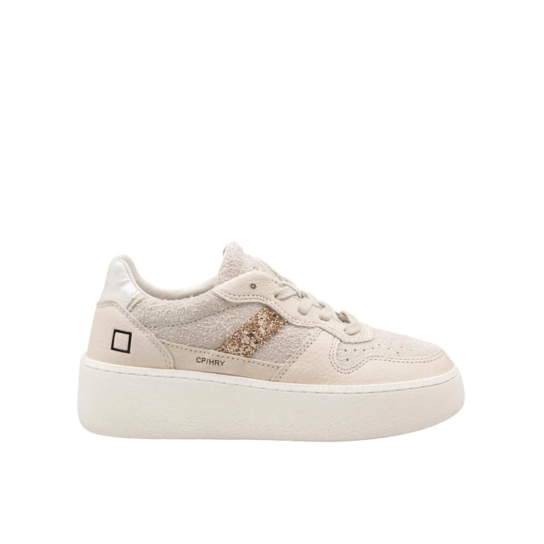 D. A.T. E. Beige Leather Hairy Court Platform Sneakers