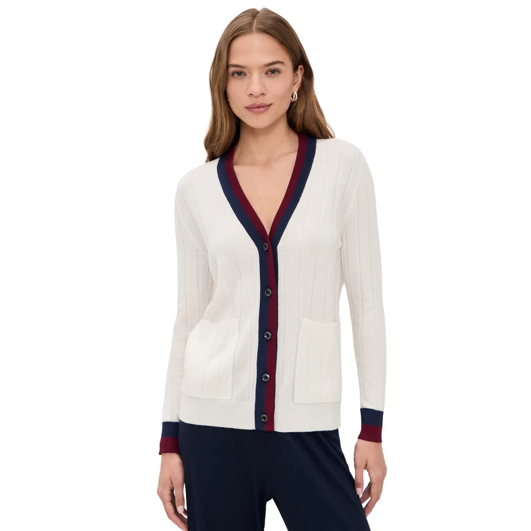 KULE The Sinclair Cashmere Cardigan Cream/Navy/Port XS
