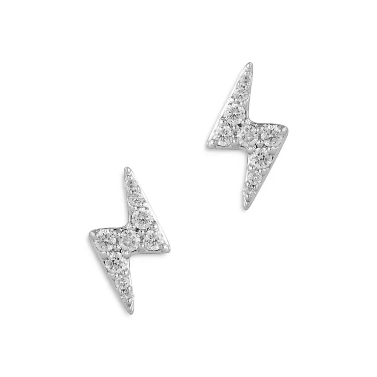 Diamond Lightning Bolt Stud Earrings in 14K White Gold, 0.20 tcw