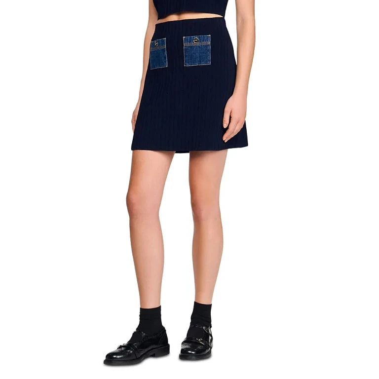 Sandro Mini Knit and Denim Skirt