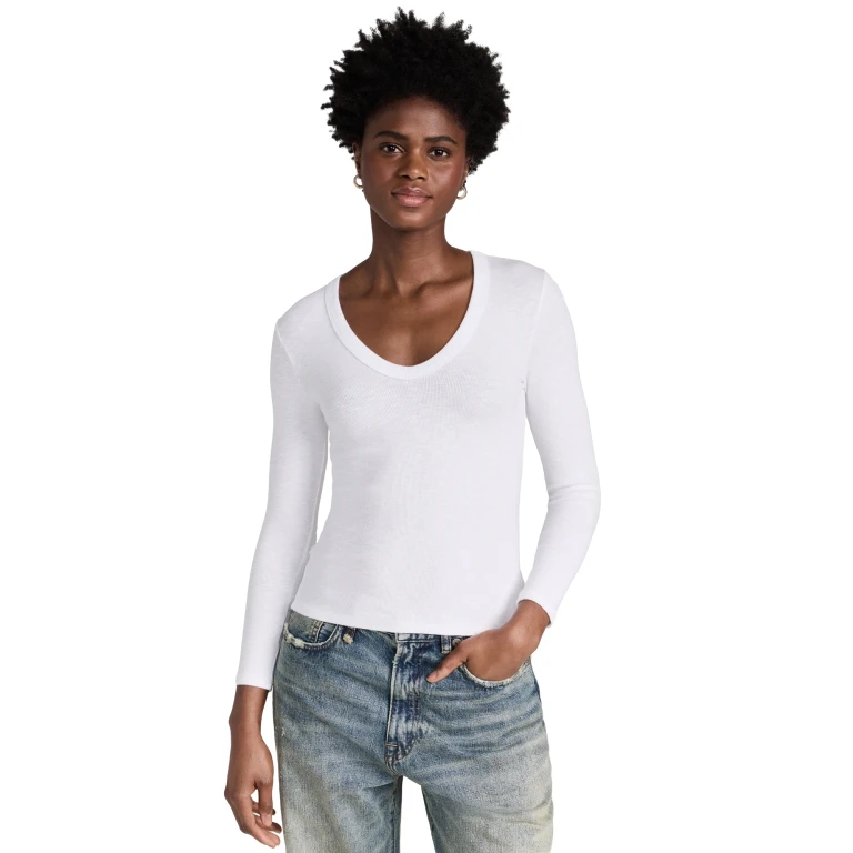 Enza Costa Textured Rib U Tee White L