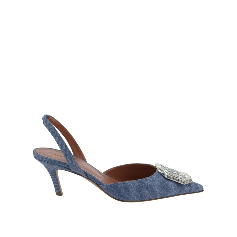 Amina Muaddi Camelia Sling 60 Printed Denim Pumps