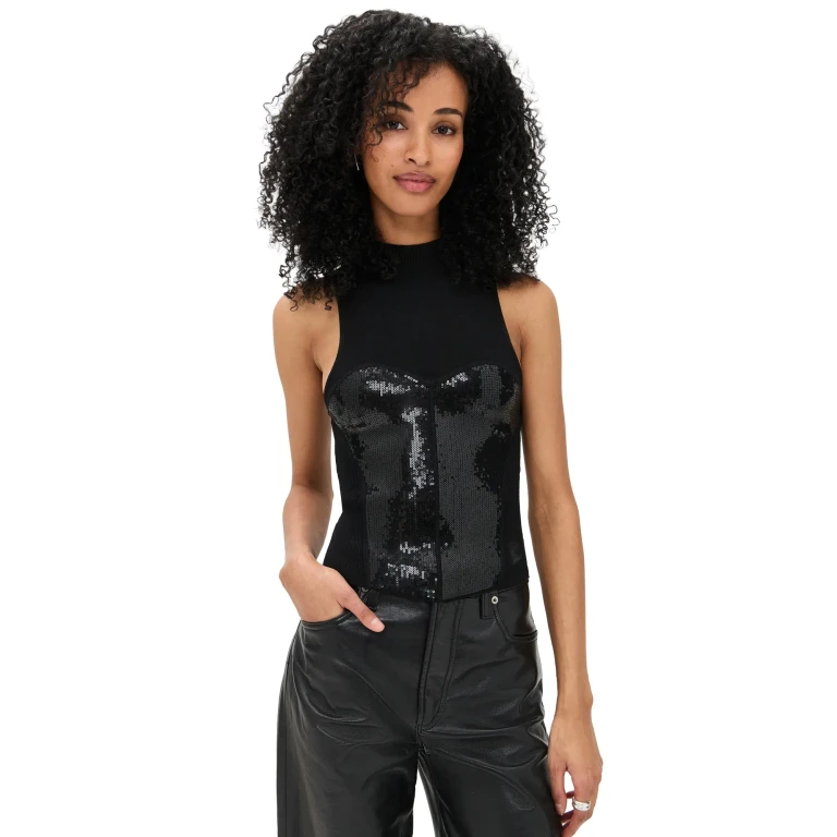 Fleur du Mal Sequin Knit Top Black L