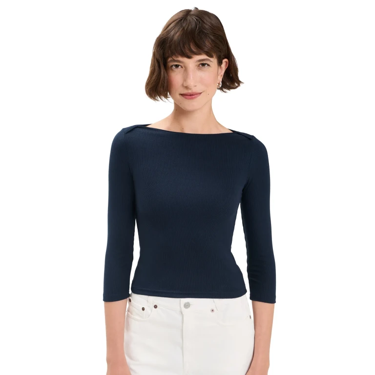 perfectwhitetee Harlow Viscose Ribbed Tee Navy S