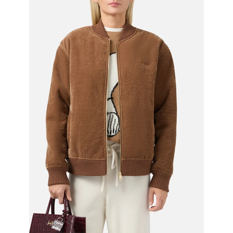 Mc2 Saint Barth Celia Corduroy Bomber With Teddy Lining Brown Jacket - Women