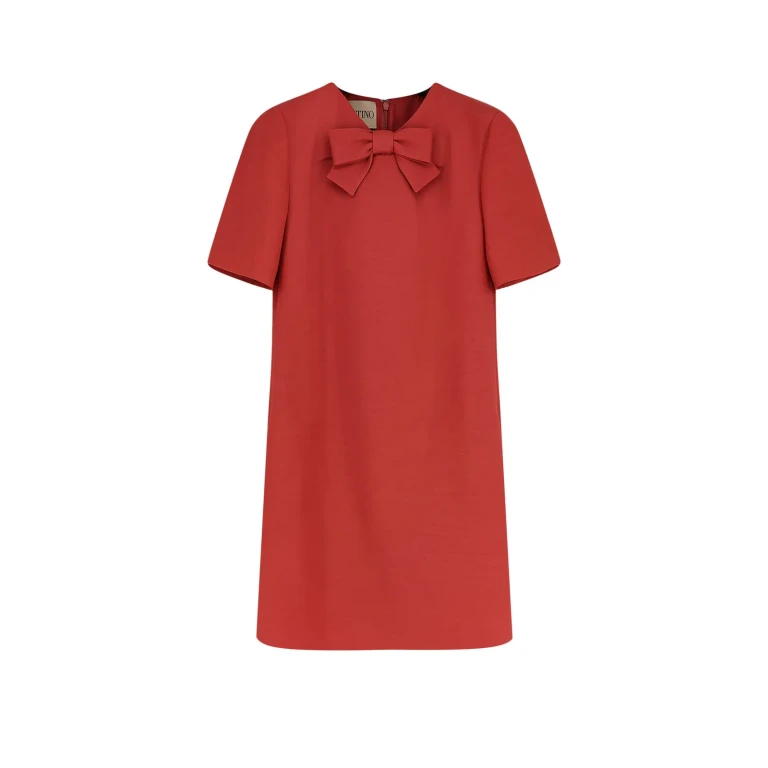 Wool and Silk Sheath Mini Dress with Bow Detail and V-Neck (8B0VAKG01CFFE7)