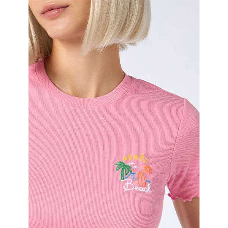 MC2 Saint Barth Serena Ribbed Cotton T-shirt With Après Beach Embroidery