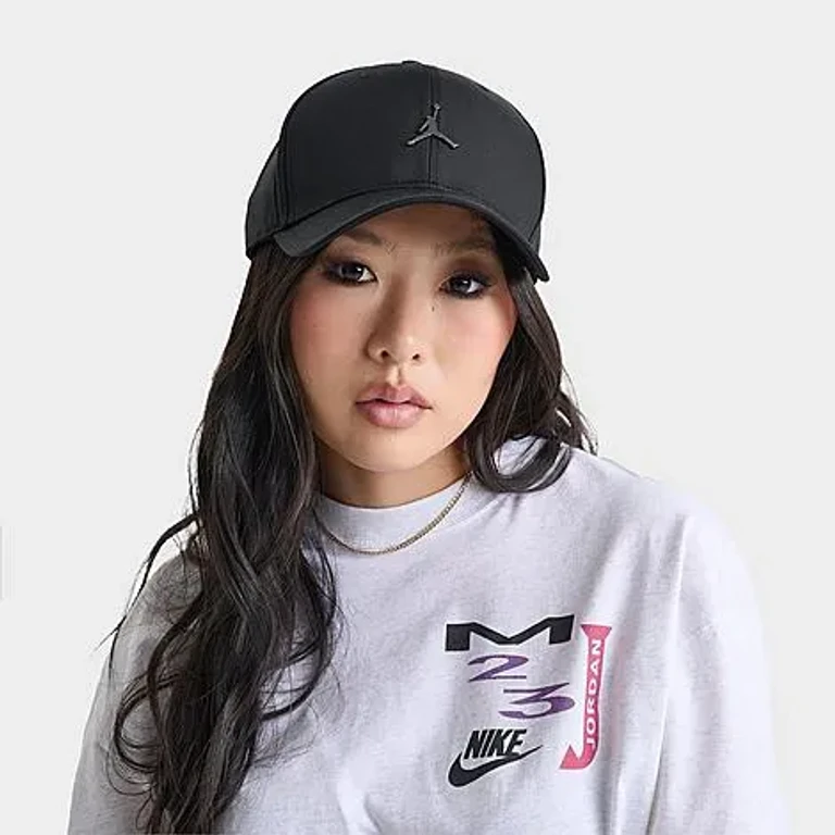 Jordan Rise Structured Metal Jumpman Strapback Hat in Black/Gunmetal Size: L-XL