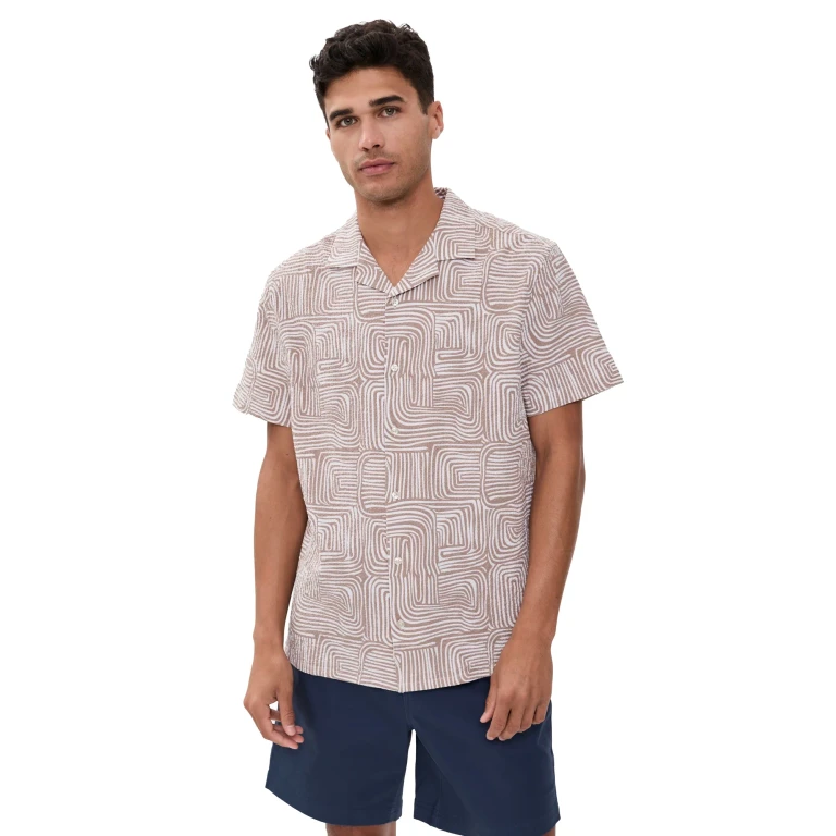 Fair Harbor Castaway Textured Camp Shirt Wavy Sands S