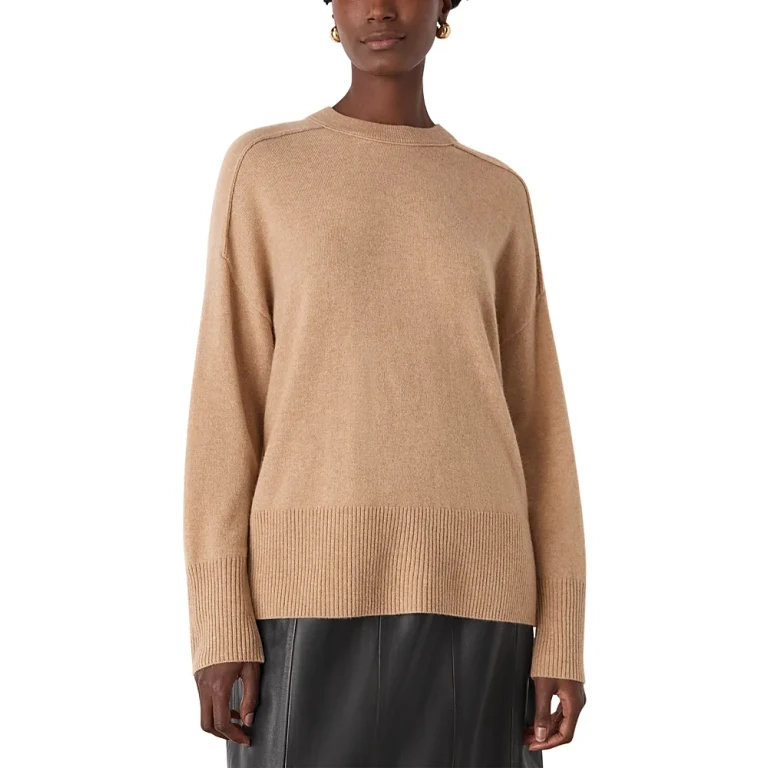 Whistles Cashmere Seam Detail Crew Knit Sweater