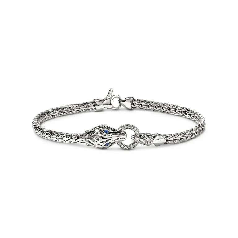 John Hardy Sterling Silver Naga Blue Sapphire & Diamond Dragon Flex Bracelet