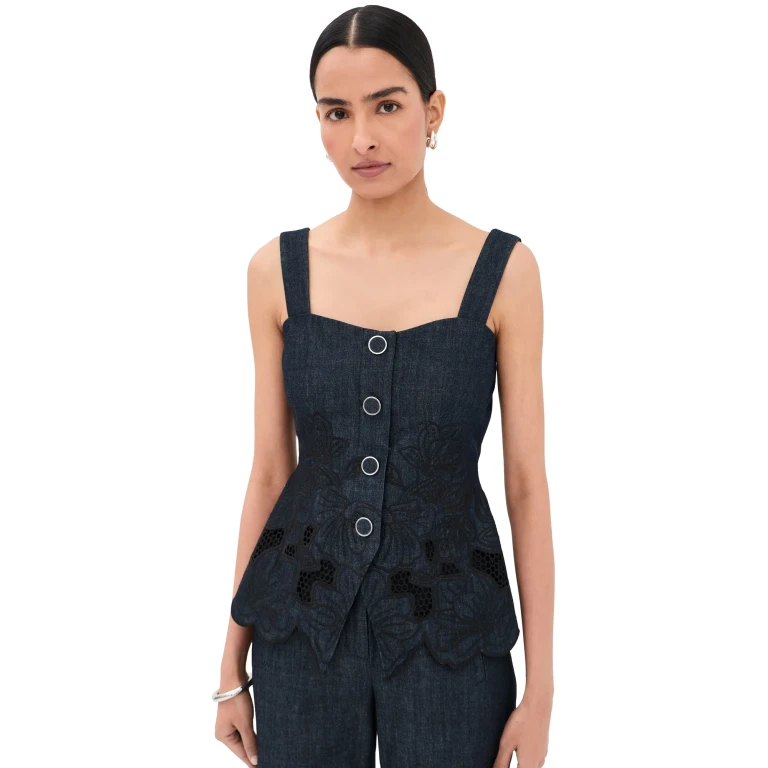 Veronica Beard Mirielle Top Indigo Rinse 00