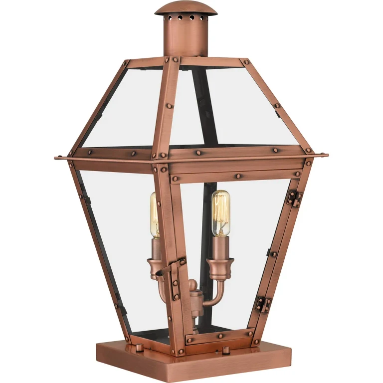 Aged Copper Two Light Outdoor Pier Base from the Rue De Royal Collection