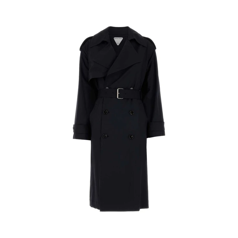 Black Wool Trench Coat Navy Exterior - Women