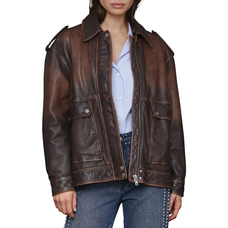 Avec Les Filles Genuine Leather Aviator Jacket