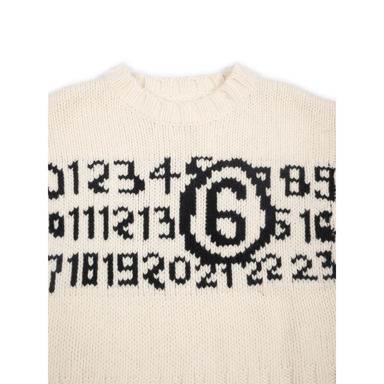 Mm6 Maison Margiela Kids Knitwear White Wool Polyamide Crewneck - Kids