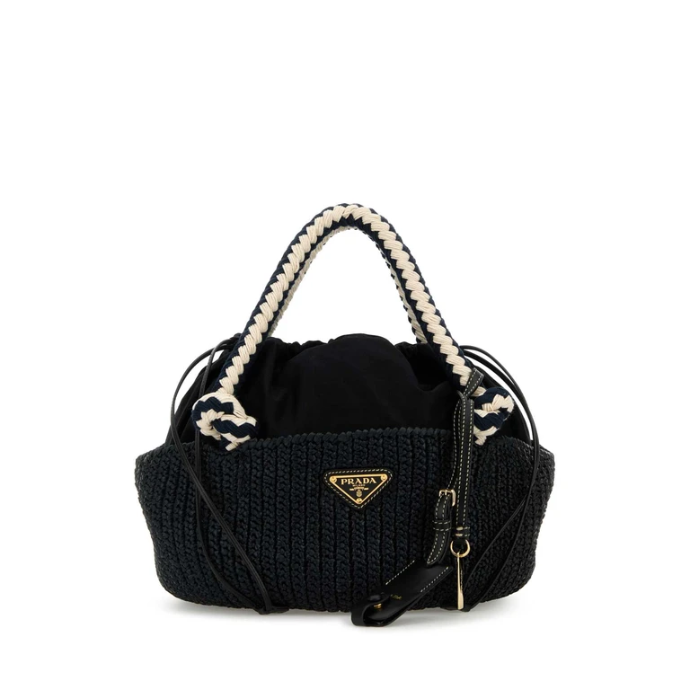 Prada Black Raffia Small Handbag Nero Vi-calfleather Borse A Mano - Women