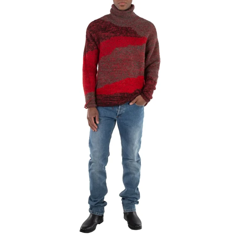 Mens Red Reversible Grunge Sweater