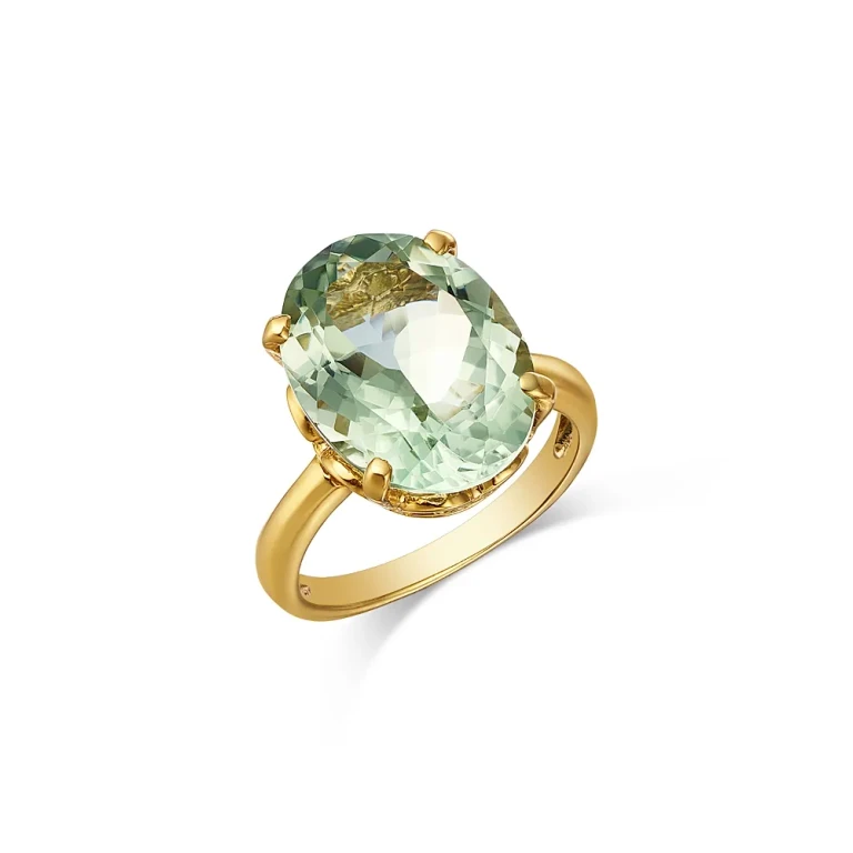 Oval Cut Prasiolite Ring in 14K Yellow Gold