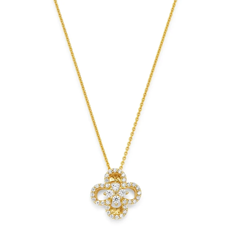 Diamond Clover Pendant Necklace in 14K Yellow Gold, 0.15 tcw