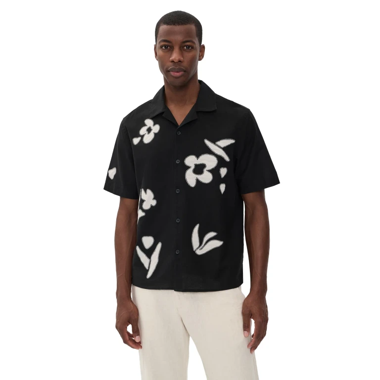 Wax London Abstract Applique Didcot Shirt Black/Beige M