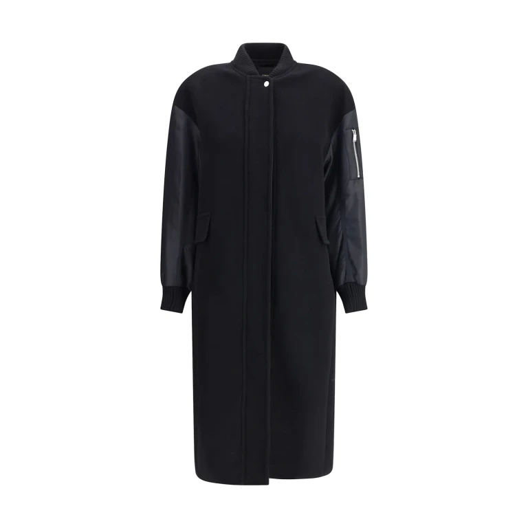 Pinko Long Coat In Wool-blend Cloth And Technical Satin
