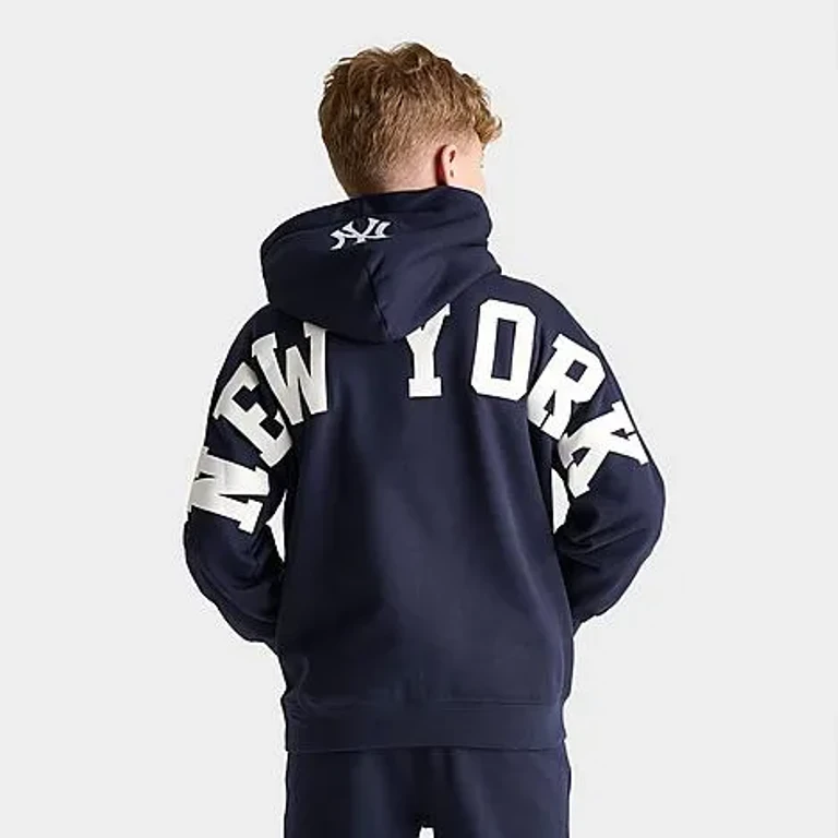 Pro Standard Big Kids New York Yankees MLB Wingspan Pullover Hoodie in Midnight Navy Size: Small